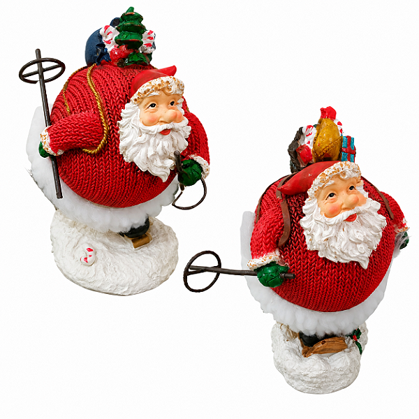 Jogo Com 2 Bonecos Papai Noel no Esqui 15cm em Resina Decoração Natalina