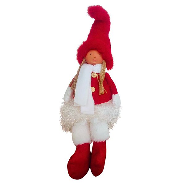 Boneca Winter Decoração Natalina Para Bancada Pernas Moles 51x16x16cm