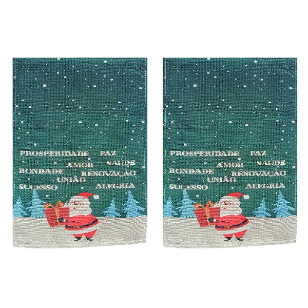 Jogo 2 Caminhos de Mesa de Natal 150x35cm Gobelim Papai Noel Com Lista
