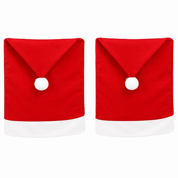 Jogo Com 2 Capas Para Encosto de Cadeira Modelo Gorro Natalino