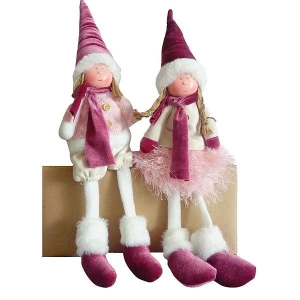 Bonecas Natalinas Pernas Moles 2 Peças 53x12cm Cada