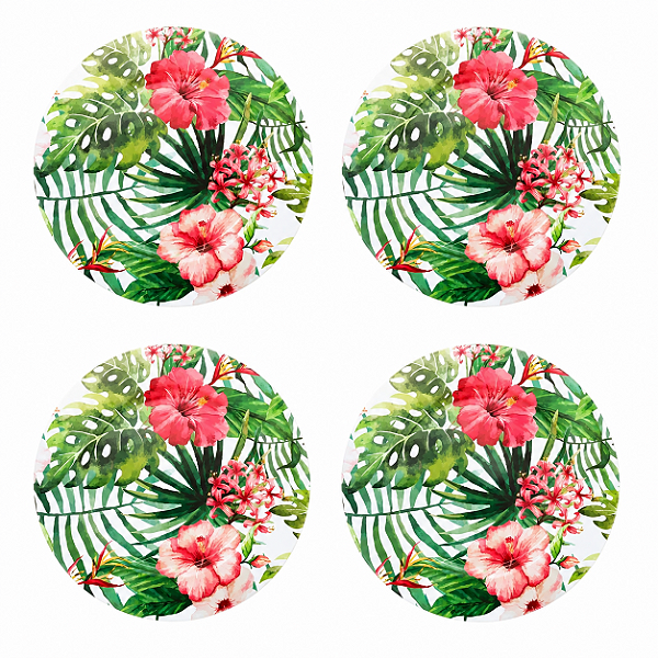 Jogo com 4 Sousplats Tropicais Flores e Folhas Tuut