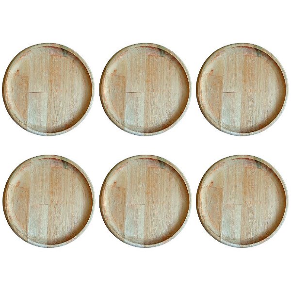 Jogo Com 6 Pratos Para Churrasco / Grelhados Madeira Ø 27cm