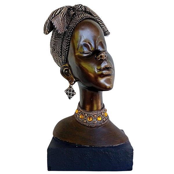 Escultura Decorativa Busto Africana Resina 34x17cm Saldão