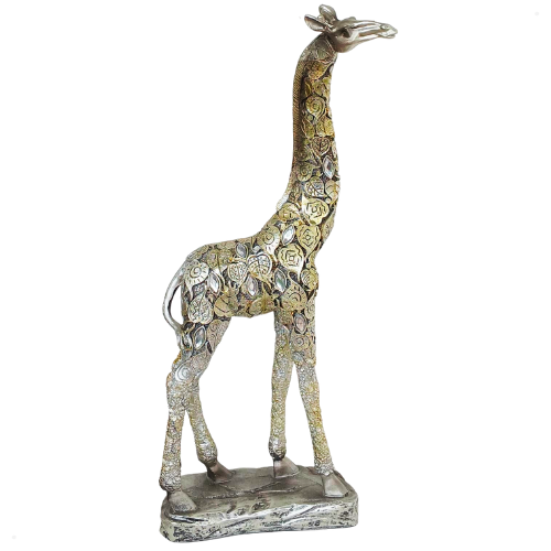 Escultura Girafa Decorativa Cromada 38cm Resina Importada