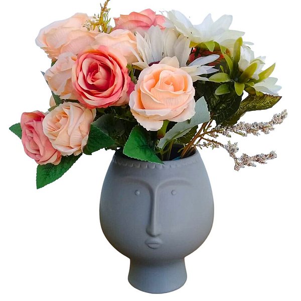 Arranjo de Flores Artificiais Com Cachepot Face Cerâmica 33x30cm