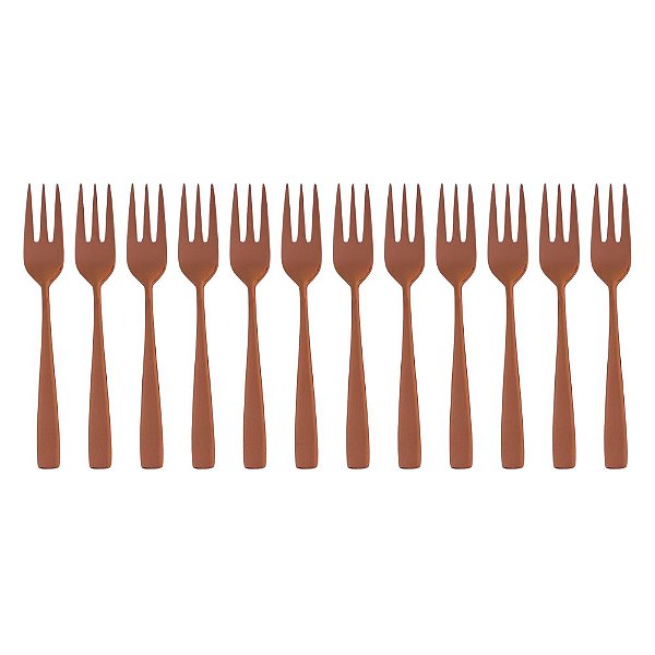 Jogo com 12 Garfos Para Sobremesas Pisa Aço Inox Rose Gold Wolff