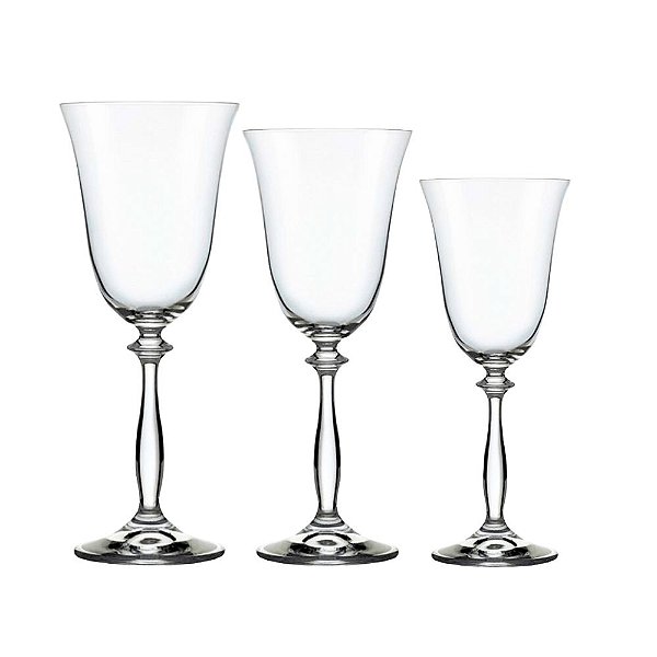 Jogo com 12 Taças Para Vinho / Água / Degustação Linha Angela Cristal Bohemia