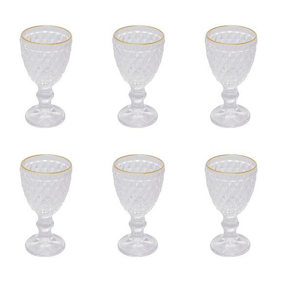Jogo 6 Taças Licor 50ml Borda Dourada - Bico Abacaxi.