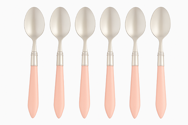 Jogo com 6 Colheres de Mesa Aço Inox Cabo Acrílico Mother Pearl Rosa 21cm