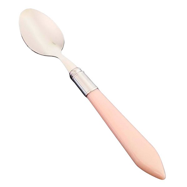Jogo com 6 Colheres de Mesa Aço Inox Cabo Acrílico Mother Pearl Rosa 21cm