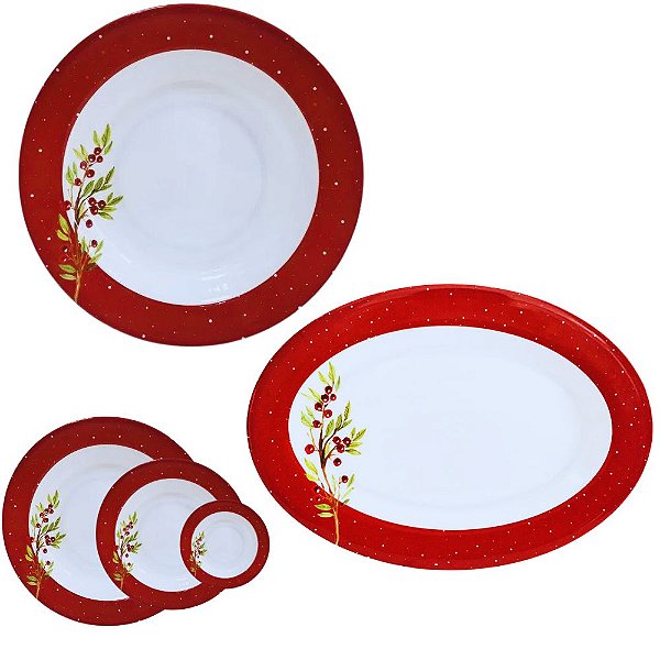 Aparelho de Jantar Natalino 20 Peças Azevinho Melamina Super Saldão (Material Sintético)