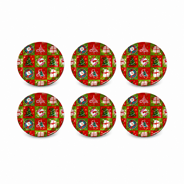 Jogo Com 6 Pratos Para Sobremesas 20cm Estampa Natalina