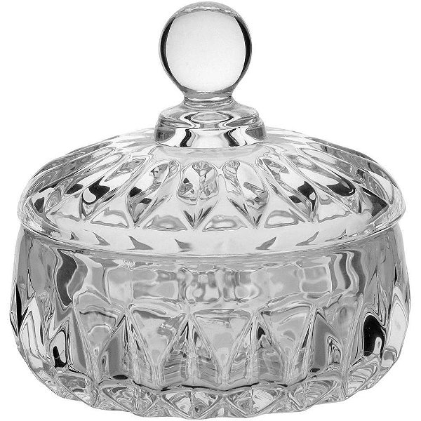 Potiche Com Tampa Bomboniere Vidro Trabalhado 15x15cm