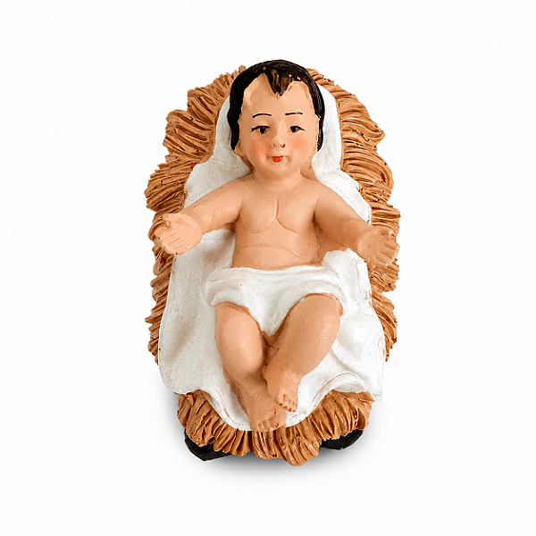 Enfeite Natalino de Resina Menino Jesus na Manjedoura 10x7,5x8cm