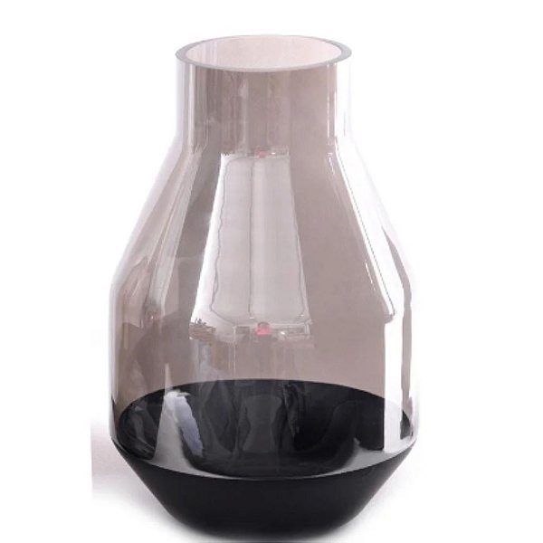 Vaso de Vidro Grosso com Base Preta Fumê 26x18x9cm SALDÃO.