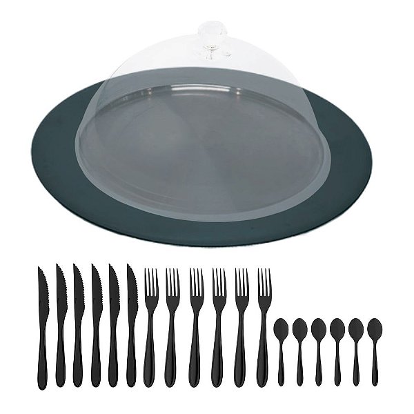 Kit Bolo / Queijo / Sobremesas 20 Peças Aço Inox / Acrílico