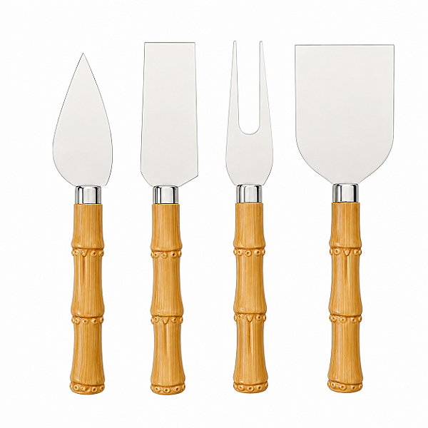 Kit de Facas Para Queijos Aço Inox com Cabo Plástico Bambu