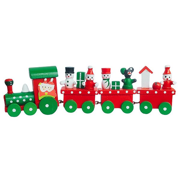 Trenzinho de Madeira 4 Vagões Enfeite de Natal 19x5x3cm