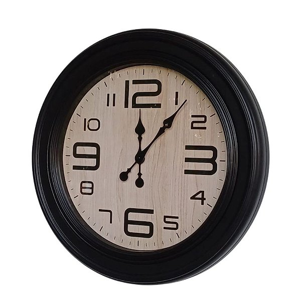 Relógio de Parede Ø60cm Moldura Preta.