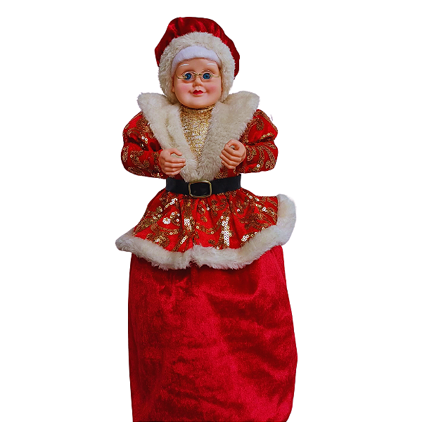 Mamãe Noel 45cm com Paetês, Tecido Algodão e Polipropileno.