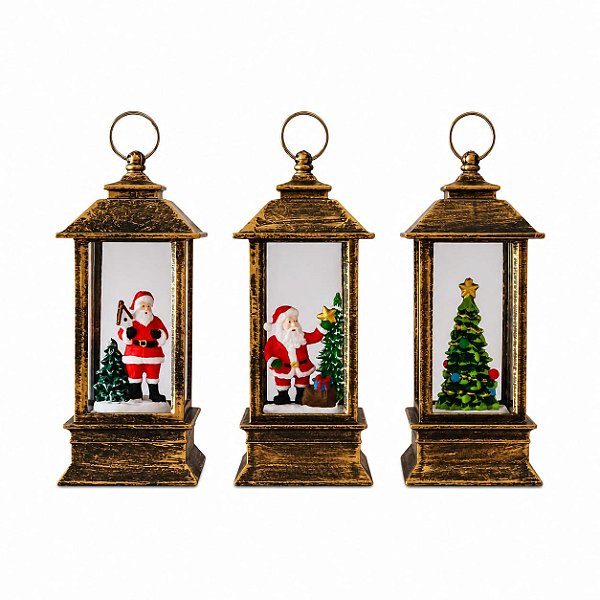 Decoração Natalina Luminária Com Led e Água 12x2,5cm