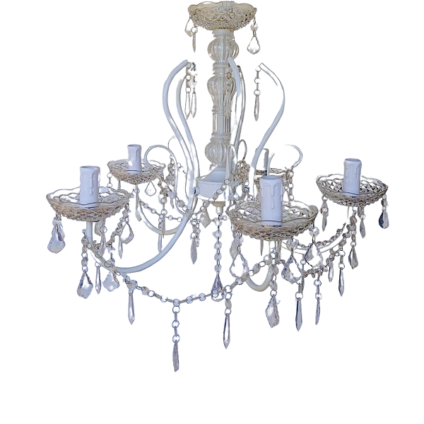 Lustre Pendente 45cm Candelabro Branco 5 Braços para Lâmpadas E14 Bivolt.