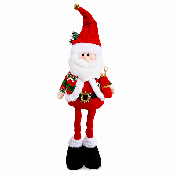 Boneco Papai Noel Com Pernas Extensíveis 47cm e 65cm Enfeite Natalino