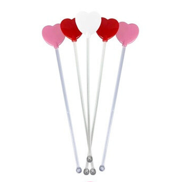 Jogo com 20 Misturadores de Bebidas Coração Colors Acrílico 19cm Wincy