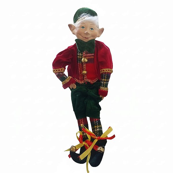Boneco Menino Elfo 45cm Pés e Mãos Articuláveis Decoração Natalina Porcelana