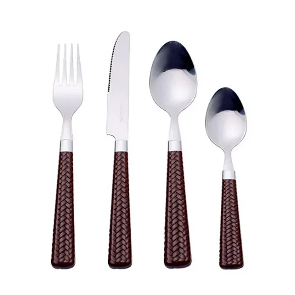 Faqueiro Wicker 24 Peças Aço Inox Cabo Trançado Polipropileno Dynasty