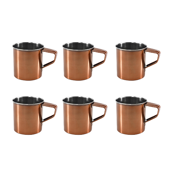 Jogo com 6 Caneca para Moscow MuleAço Inox Rose Gold 250ml.
