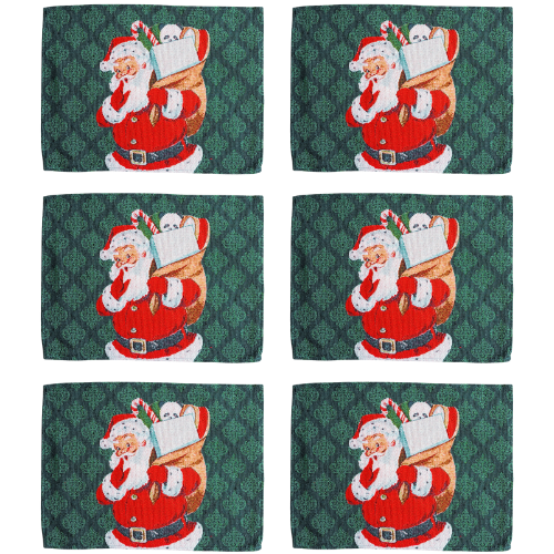 Jogo Americano Natalino 6 Peças Tecido Gobelin Papai Noel com Saco de Presentes 45x33cm