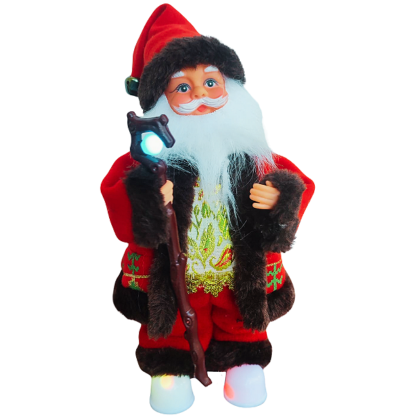 Papai Noel com Cajado Natal 29,5cm Musical com Movimento 4 Leds