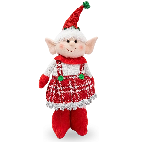 Boneco de Natal Elfo Menina em Pé 40cm Vermelho e Branco