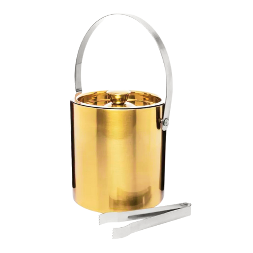 Balde de Gelo Aço Inox Dourado + Pinça Old Fashioned Wolff