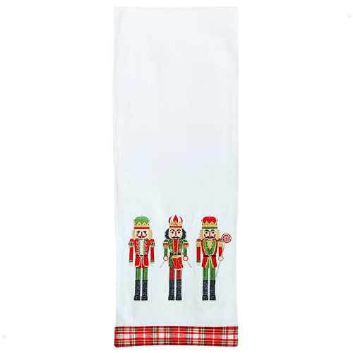 Caminho de Mesa Natalino com 3 Soldados Quebra Nozes Bordados no Tecido 1,80m x 33cm