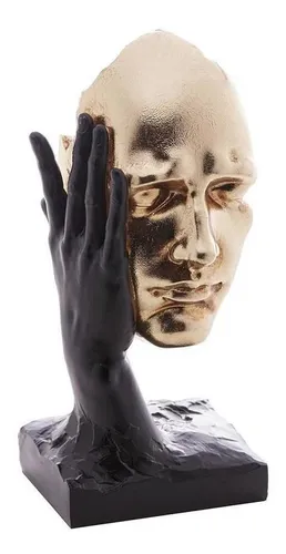 Escultura Decorativa Face de Resina Não Ouço 30x13,5x11,5cm Dourada/Preta Wolff