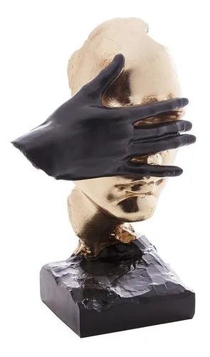 Escultura Decorativa Face de Resina Não Vejo 19x15x30cm Preta/Dourada Wolff