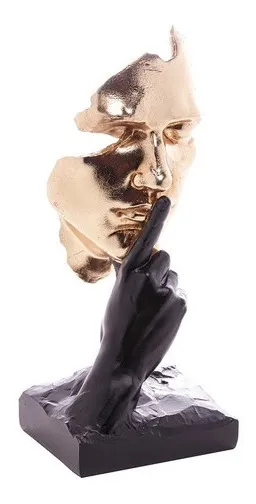 Escultura Decorativa Face de Resina Não Falo 13x11x31cm Dourada/Preta Wolff