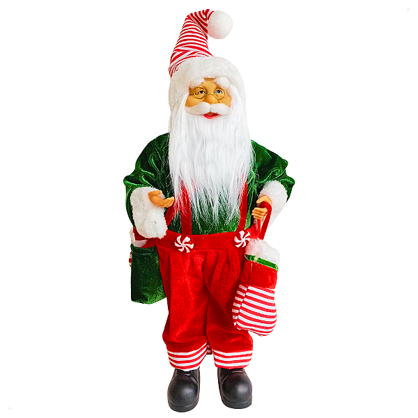 Boneco Papai Noel em Pé 45cm com Saco de Presente e Bota Natalina