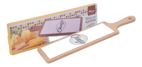 Tábua de Bambu e Cerâmica Para Servir Aperitivos Queijo Pães 44x12cm.