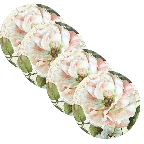 Jogo com 4 Sousplats Estampa Flor Magnolia  Ø33cm