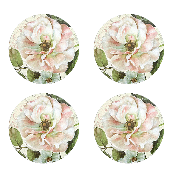 Jogo com 4 Sousplats Estampa Flor Magnolia 33cm