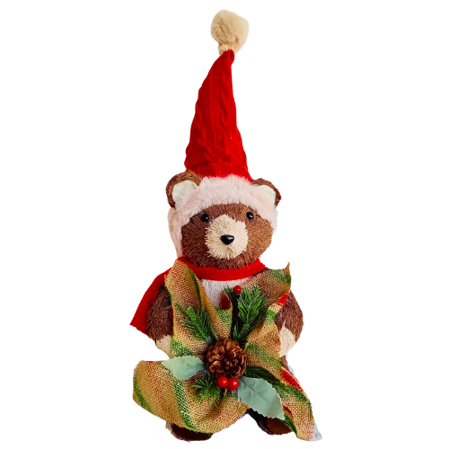 Enfeite Natalino Urso Sentado Decorativo de Sisal 45cm