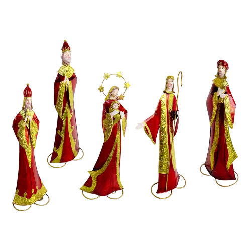 Presépio Natalino 5 Peças 36,5cm Resina / Metal com Aplicações em Folha de Ouro