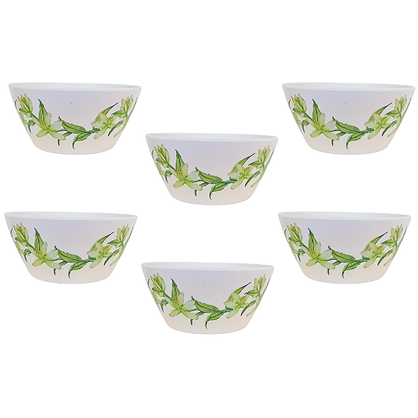 Jogo com 6 Saladeiras Fibra de Bambu e PP Estampa Flores (Material Sintético)