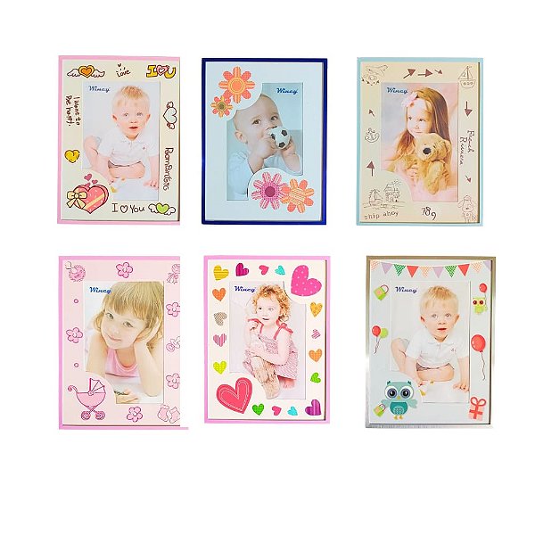 Porta Retrato Infantil Para Fotos 10x15cm Vertical Moldura Color e Vidro Decorativo
