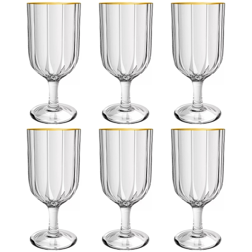 Jogo com 6 Taças de Vidro Linha Refinatto Borda Fio Dourado 330ml L'Hermitage