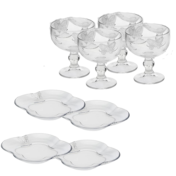 Jogo com 8 peças para Sevir Sobremesas Butterfly - Vidro